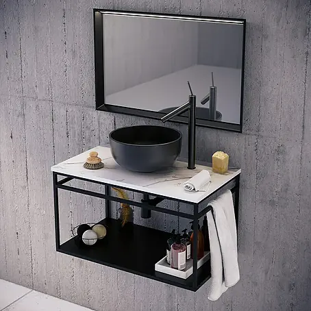 Estructura de metal con encimera y lavabo