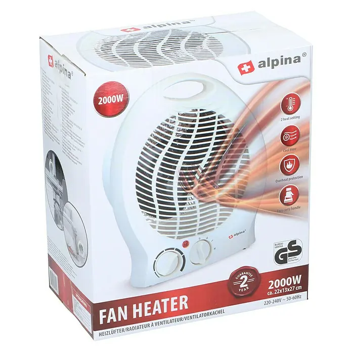 Calefactor de aire - 2.000 W, Blanco, 13 x 13 x 29 cm - Vista angular