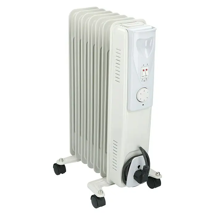 Radiador de aceite Ele - 1.500 W, Blanco, 23,5 x 55 x 33 cm - Vista angular