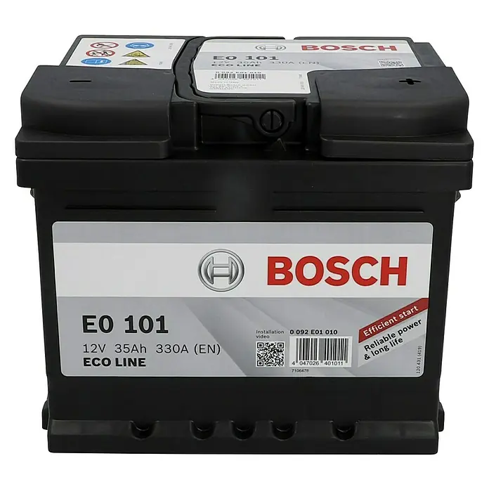 Bosch Autobatterie Eco Line SLI - Kapazität: 35 Ah, 12 V, Ergonomischer Tragegriff - Vorderansicht