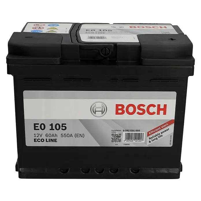 Bosch Autobatterie Eco Line SLI - Kapazität: 60 Ah, 12 V, Ergonomischer Tragegriff - Vorderansicht