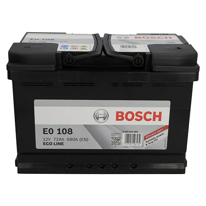 Bosch Autobatterie Eco Line SLI - Kapazität: 72 Ah, 12 V, Ergonomischer Tragegriff - Vorderansicht