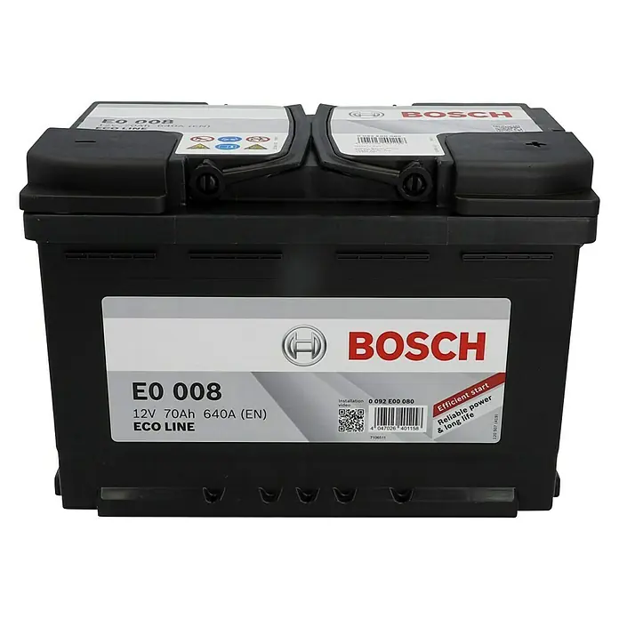 Bosch Autobatterie Eco Line SLI - Kapazität: 70 Ah, 12 V, Ergonomischer Tragegriff - Vorderansicht