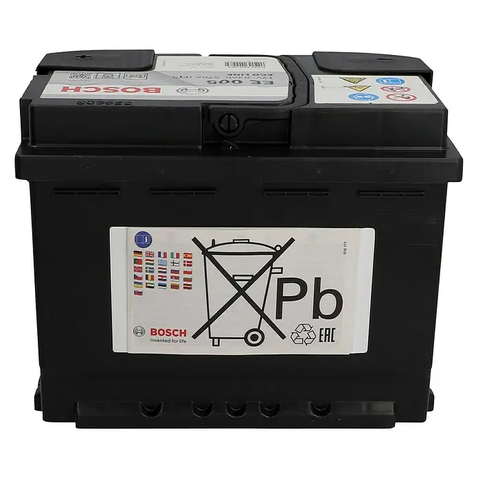 Bosch Autobatterie Eco Line EFB - Kapazität: 63 Ah, 12 V, Ergonomischer Tragegriff - Vorderansicht