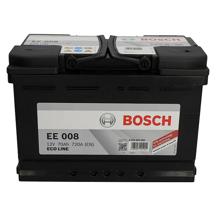 Bosch Autobatterie Eco Line EFB - Kapazität: 70 Ah, 12 V, Ergonomischer Tragegriff - Vorderansicht