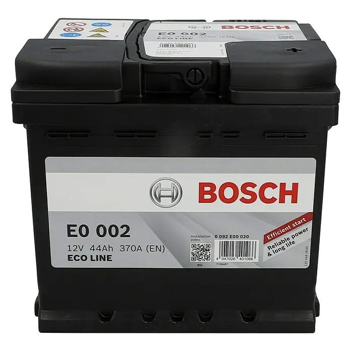 Bosch Autobatterie Eco Line SLI - Kapazität: 44 Ah, 12 V, Ergonomischer Tragegriff - Vorderansicht
