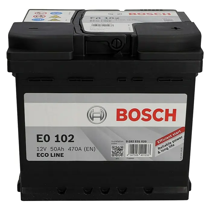 Bosch Autobatterie Eco Line SLI - Kapazität: 50 Ah, 12 V, Ergonomischer Tragegriff - Vorderansicht