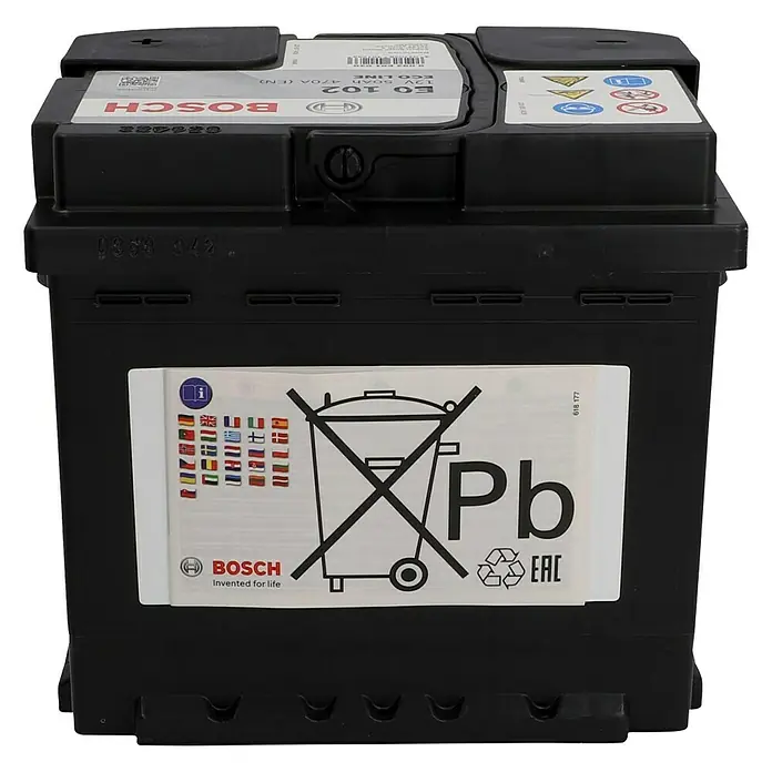 Bosch Autobatterie Eco Line SLI - Kapazität: 50 Ah, 12 V, Ergonomischer Tragegriff - Vorderansicht