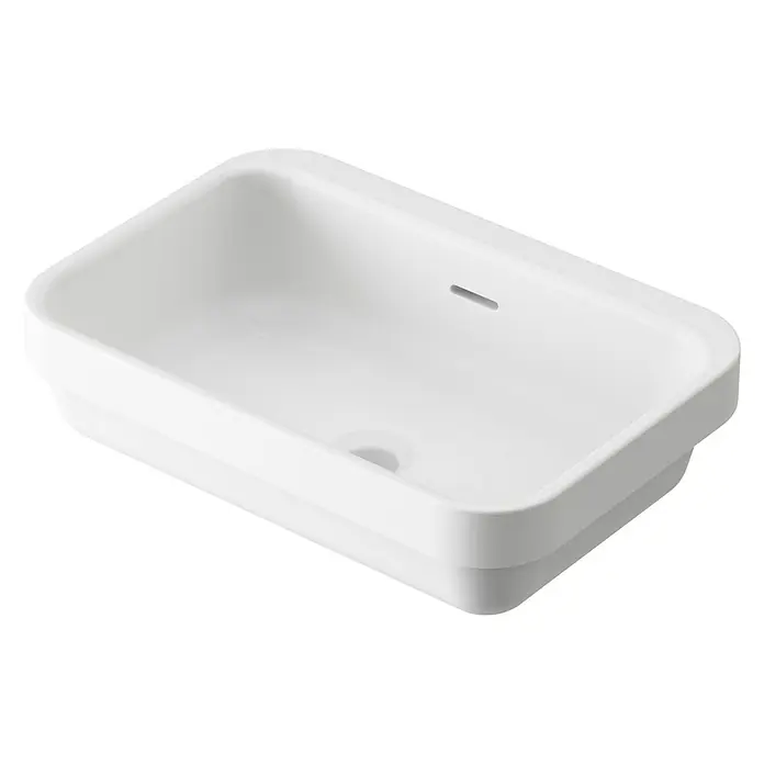 Lavabo Paul - 50 x 34 cm, Con esmalte antibacteriano, Con desbordamiento, Blanco - Vista angular