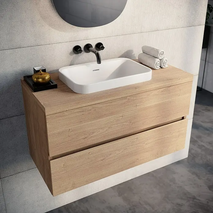 Lavabo Paul - 50 x 34 cm, Con esmalte antibacteriano, Con desbordamiento, Blanco - Foto ambiente
