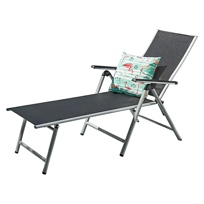 Sunfun Marina Sonnenliege - L x B x H: 179 x 66 x 105 cm, Textilene, Schwarz/Silber - Diagonale Ansicht