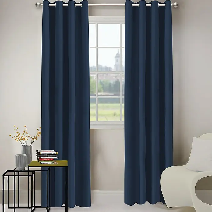 Cortina con ollaos Atlan - 140 x 260 cm, 100% poliéster, Azul marino - Foto ambiente