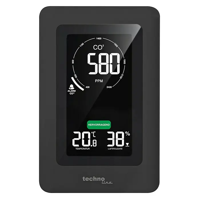 Technoline Monitor za kvalitetu zraka WL1030 - Digitalni zaslon, 50 x 94 x 145 mm - Pogled sprijeda