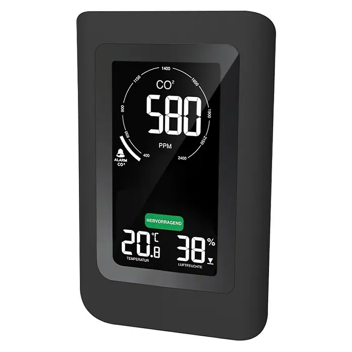 Technoline Luftqualitätsmonitor CO2 WL1030 - Digitales Display, 50 x 94 x 145 mm - Diagonale Ansicht