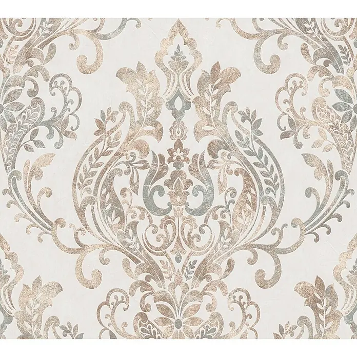 AS Creation New Life Papel pintado de vellón Damasco Nude - Beige/Gris, Motivo decorativo, 10,05 x 0,53 m - Primer plano