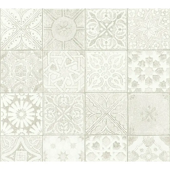 AS Creation Papel pintado de vellón Hidráulico - Crema, Efecto de baldosa, 10,05 x 0,53 m - Primer plano