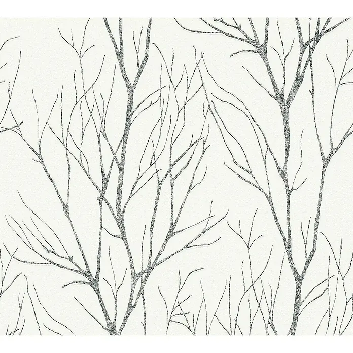 AS Creation Papel pintado de vellón Ramas Árbol - Blanco/Negro, Motivo decorativo, 10,05 x 0,53 m - Primer plano