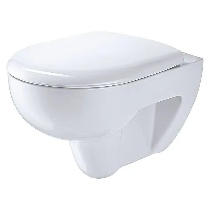 Geberit Renova Nr. 1 Wand-WC-Set - Spülrandlos, Mit antibakterieller Glasur, Spülform: Tief, WC Abgang: Waagerecht, Mit WC-Sitz - Diagonale Ansicht