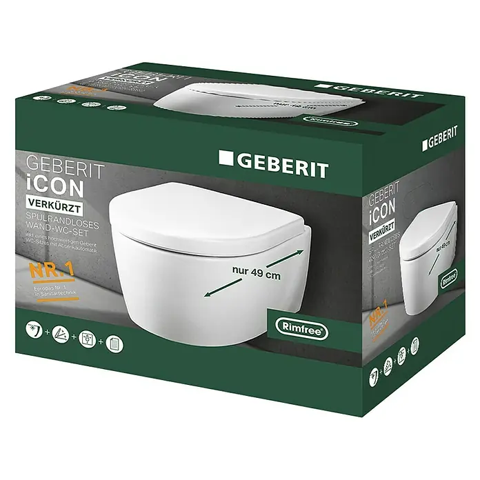 Geberit iCon Wand-WC-Set XS - Spülrandlos, Ohne Spezialglasur, Spülform: Tief, WC Abgang: Waagerecht, Weiß - Diagonale Ansicht