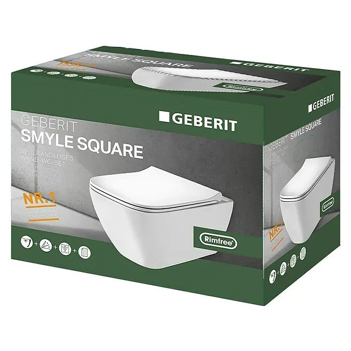 Geberit Komplet zidne WC školjke - Bez ruba, Bez posebne glazure, Oblik ispiranja: Duboko, WC odvod: Vodoravno, Bijele boje - Dijagonalni pogled