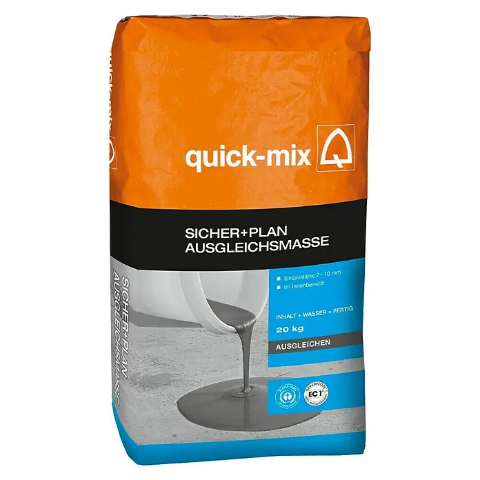 Quick-Mix Ausgleichsmasse Sicher+Plan - 20 kg, Schichtdicke: 1 - 10 mm - Vorderansicht