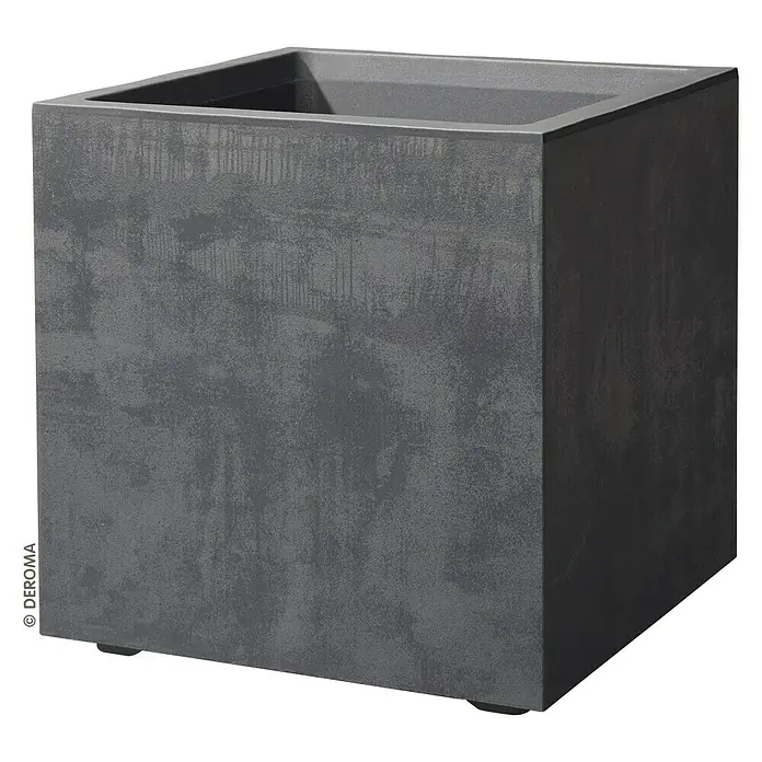 Deroma Pflanzkübel eckig Millennium - Außenmaß (L x B x H): 49 x 49 x 49 cm, Kunststoff, Anthrazit - Diagonale Ansicht