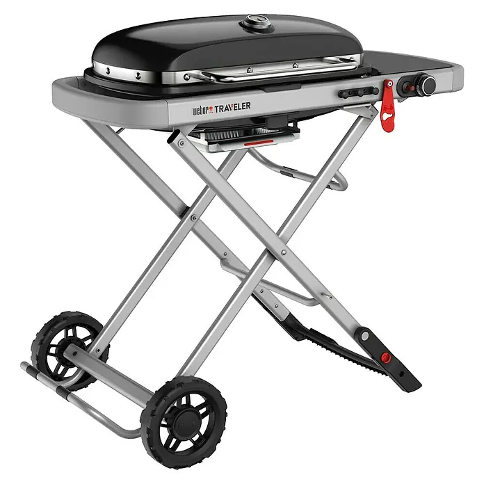 Weber Barbacoa de gas portátil Traveler - Número de quemadores: 1, Superficie parrilla: 64 x 35 cm, 3,8 kW - Vista angular