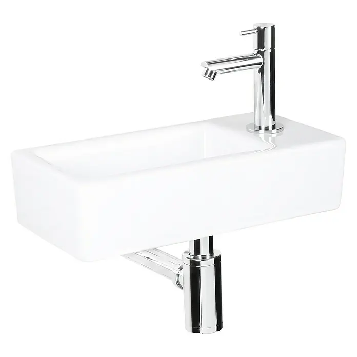 Differnz Wc-fontein Helios rechts - 36 x 18 cm, Wit - Diagonaal zicht