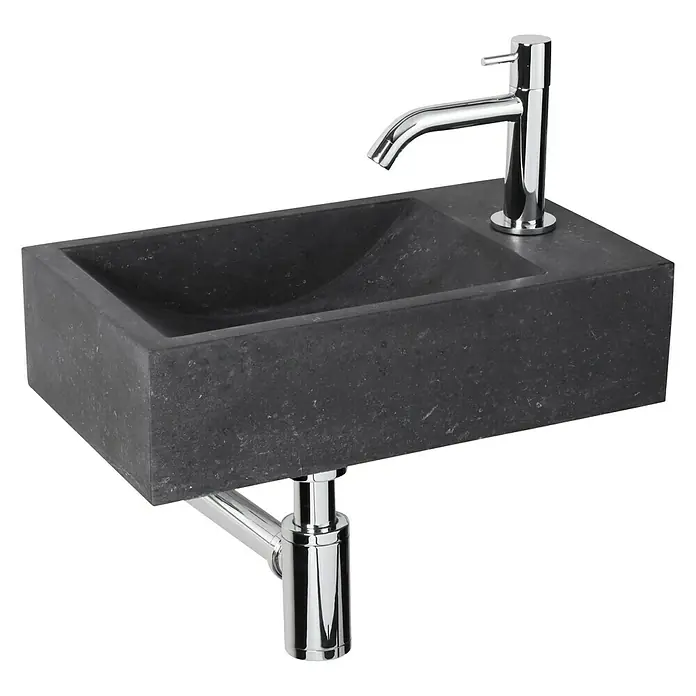 Differnz Wc-fontein Patra - 40 x 23 cm, Zwart - Diagonaal zicht