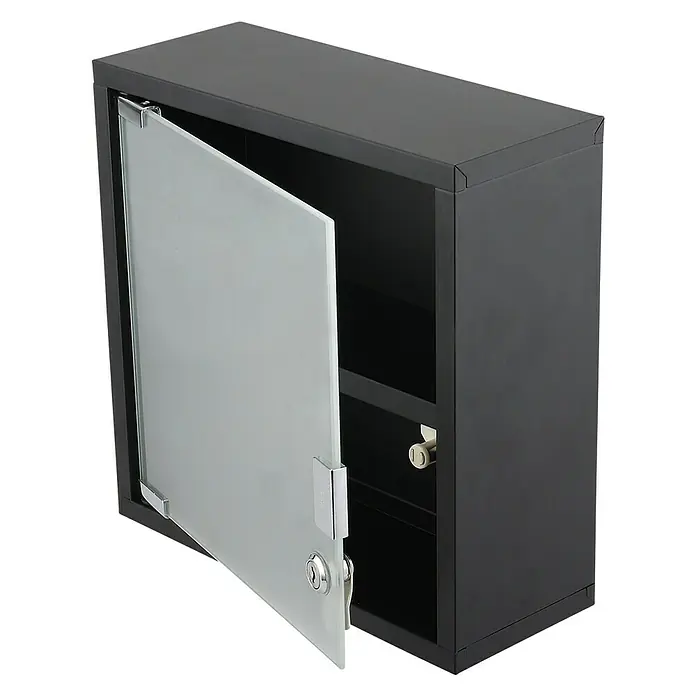 Differnz Kast met vleugeldeuren Quadro zwart - 30 x 30 x 12 cm, Zwart - Diagonaal zicht