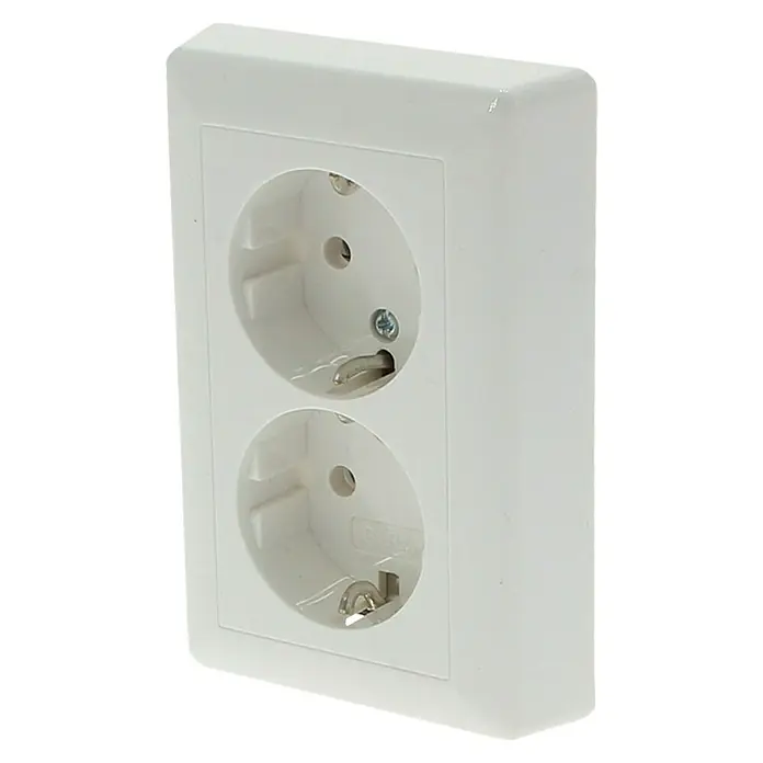 Gira System 55 Wandcontactdoos met randaarde 2-voudig - Stopcontact 2-voudig, Kunststof - Diagonaal zicht