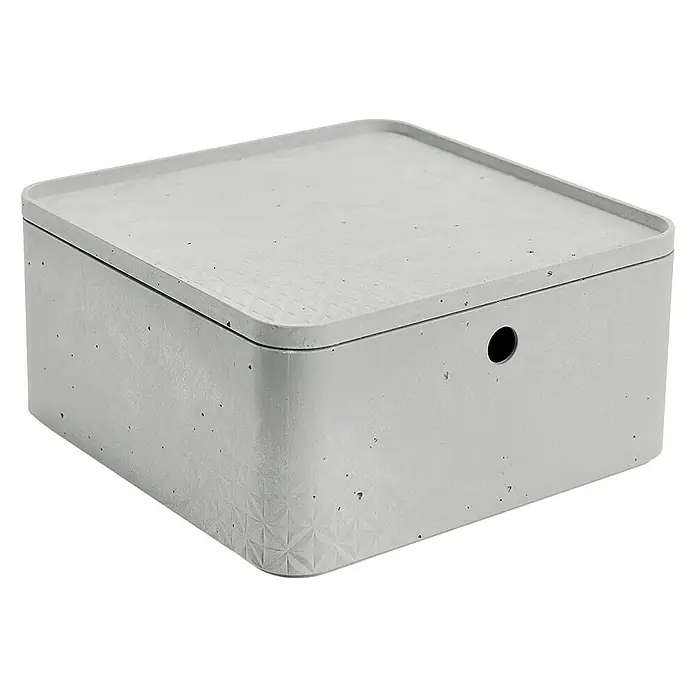 Curver Caja con tapa Beton - L x An x Al: 28 x 28 x 14 cm, Gris - Vista angular