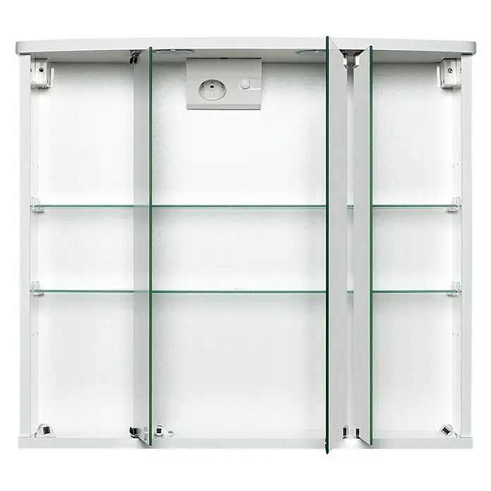 LED-Spiegelschrank Funa - B x H: 68 x 60 cm, Mit Beleuchtung, MDF, Weiß - Vorderansicht