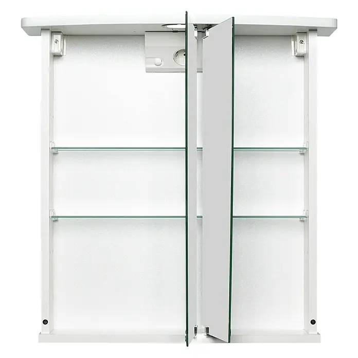Kupaonski ormarić s LED ogledalom Numa - Š x V: 58 x 59,5 cm, S osvjetljenjem, MDF, Bijele boje - Pogled sprijeda