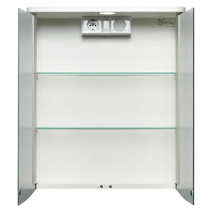 LED-Spiegelschrank Akola - B x H: 55 x 66 cm, Mit Beleuchtung, MDF, Weiß - Vorderansicht
