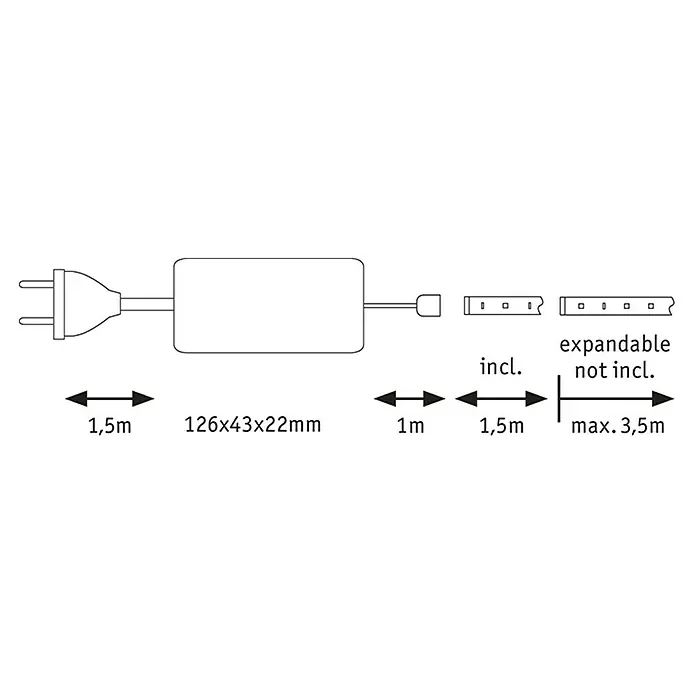 Paulmann Led-strip MaxLED basisset 500 - 1,5 m, Daglicht wit, 8,5 W, Toepassingsgebied: Woonkamer - Blauwdruk