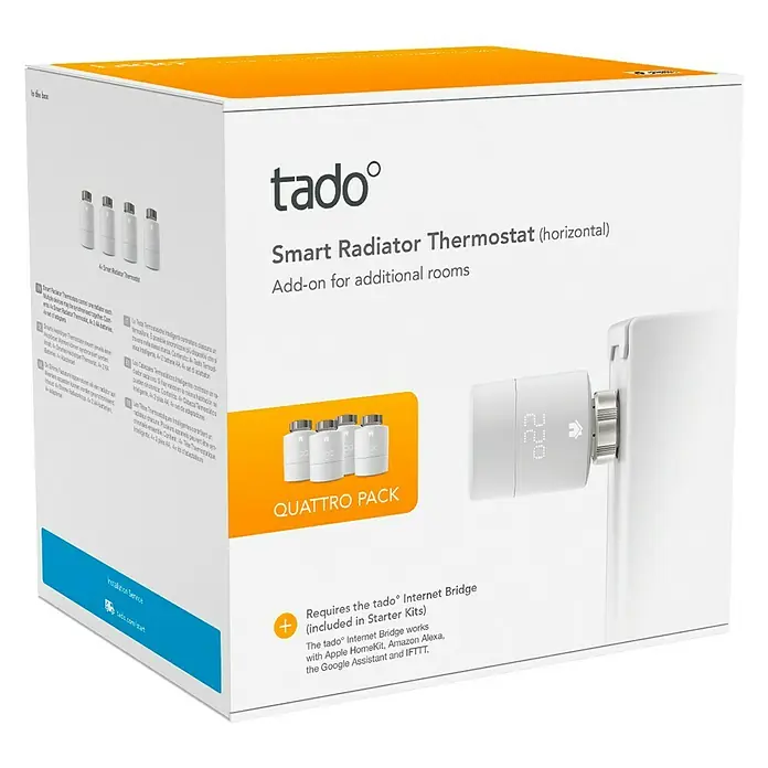 Tado Smartes Termostato de radiador - 4 ud., M30 x 1,5 mm, Funciona con pilas - Vista angular
