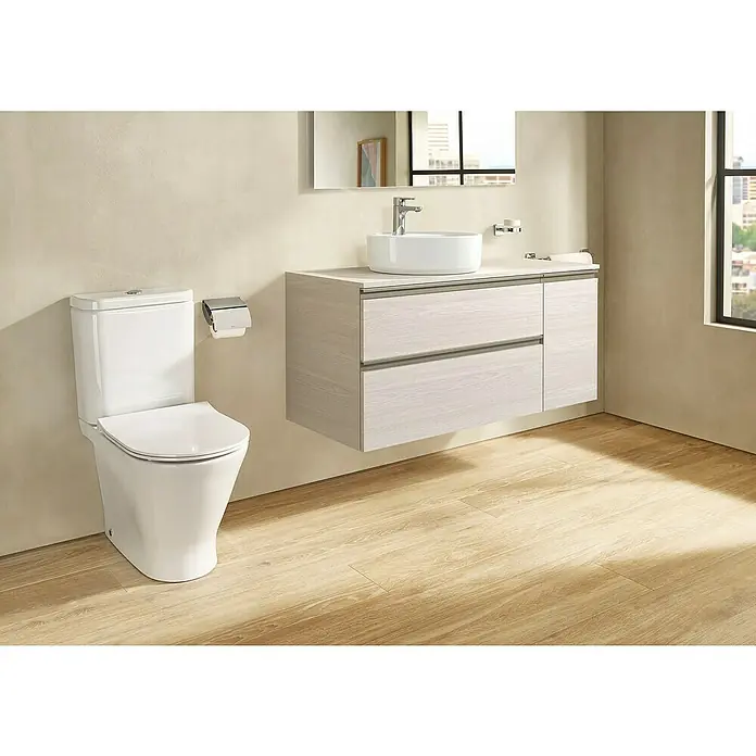 Roca Pack de WC adosado Heracles - Sin borde de descarga, Con esmalte antibacteriano, Salida dual, Blanco - Foto ambiente