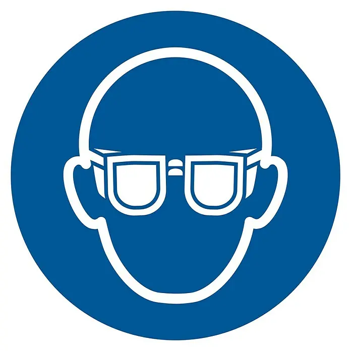 Pickup Señal de obligación - Diámetro: 180 mm, Uso obligatorio de gafas de seguridad, Azul/Blanco - Vista superior