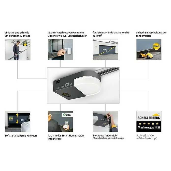 Schellenberg Garagentorantrieb Smart Drive L - Torfläche: Max. 10 m², Zugkraft: Max. 600 N