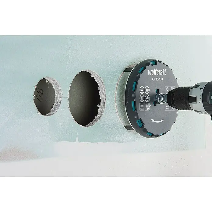 Wolfcraft Lochsäge verstellbar - Arbeitsdurchmesser: 45 mm - 90 mm, Schnitttiefe: 30 mm - Anwendungsbeispiel