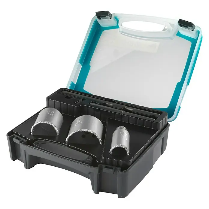 Wolfcraft Hohlbohrkronen-Set - 5 -tlg., Arbeitsdurchmesser: 33 mm - 68 mm, Schnitttiefe: 55 mm - Diagonale Ansicht