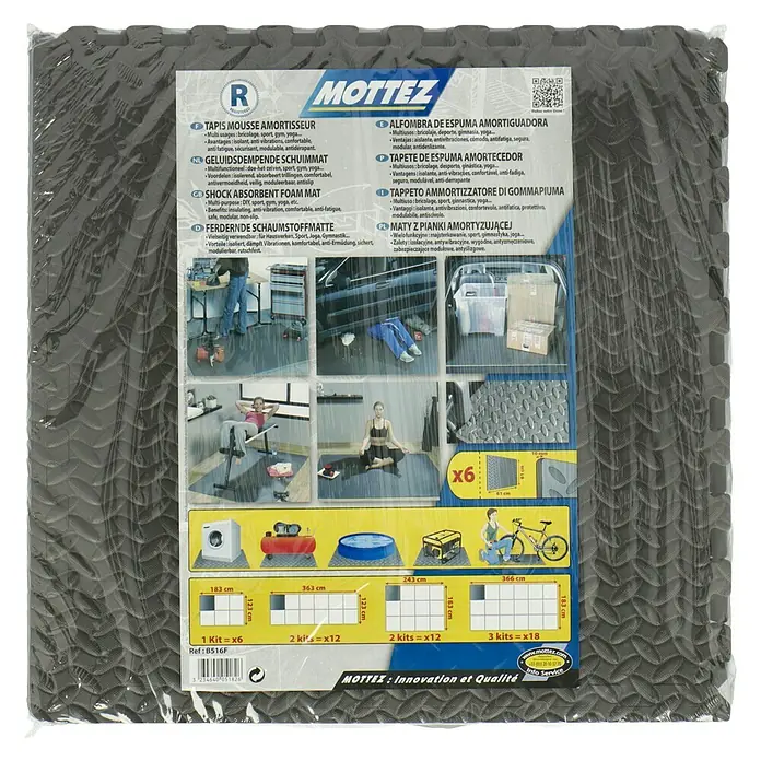 Mottez Universalmatte - Grau, 60 x 60 cm, 6 Stk. - Draufsicht