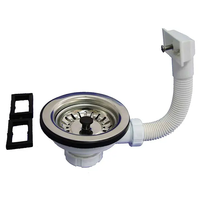 Tecnoagua Válvula para fregadero con cestilla y rebosadero - Polipropileno, 1½", Apto para: Fregaderos - Vista angular