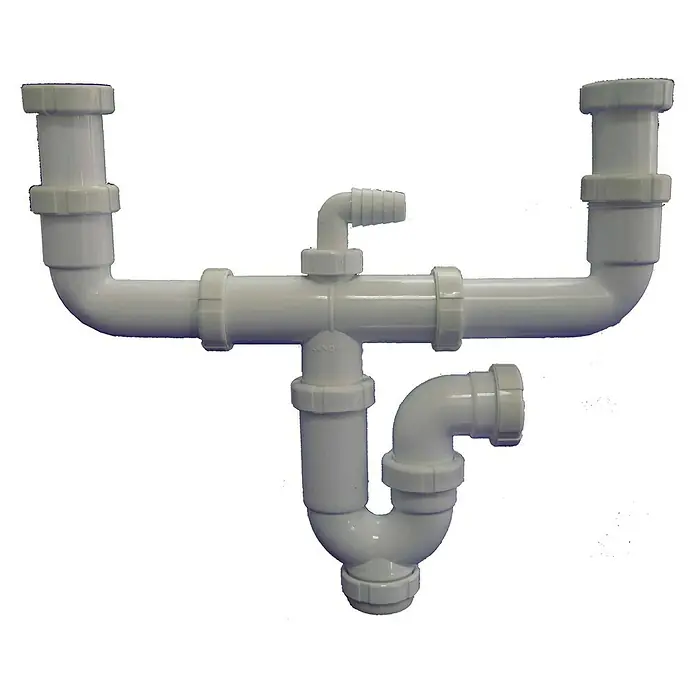 Tecnoagua Sifón doble para fregadero tipo curvo con racor extensible - 1½", Polipropileno - Vista frontal