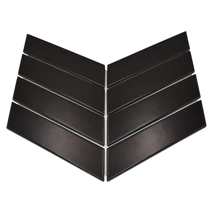 Mosaikfliese Chevron Uni - 31,8 x 22,4 cm, Schwarz, Matt - Ansicht von oben