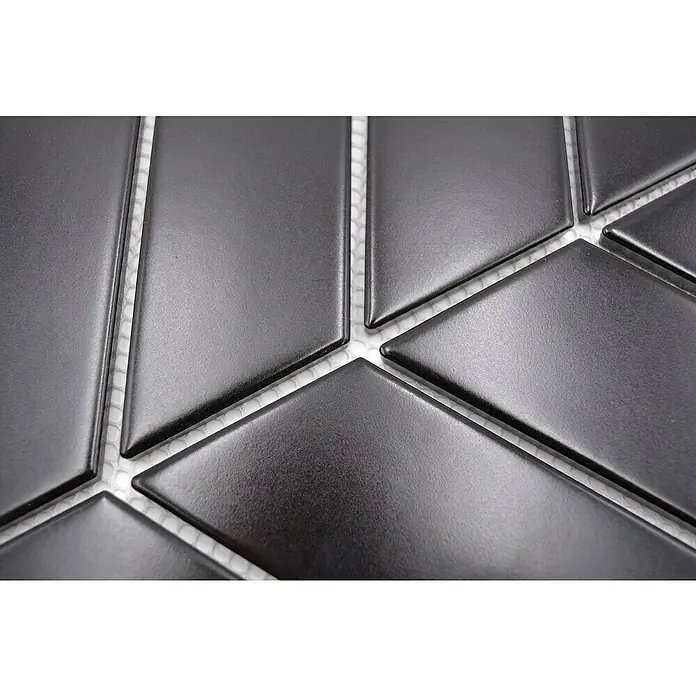 Mosaikfliese Chevron Uni - 31,8 x 22,4 cm, Schwarz, Matt - Detailaufnahme