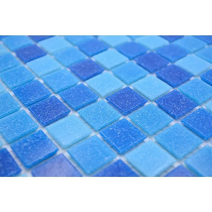 Mozaïektegel vierkant glas Mix GM A 335P - 32,7 x 30,5 cm, Mix blauw, Glanzend - Close-up