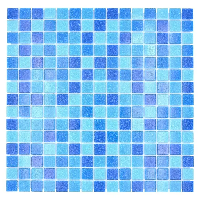 Mozaïektegel vierkant glas Mix GM A 335P - 32,7 x 30,5 cm, Mix blauw, Glanzend - Top-down weergave