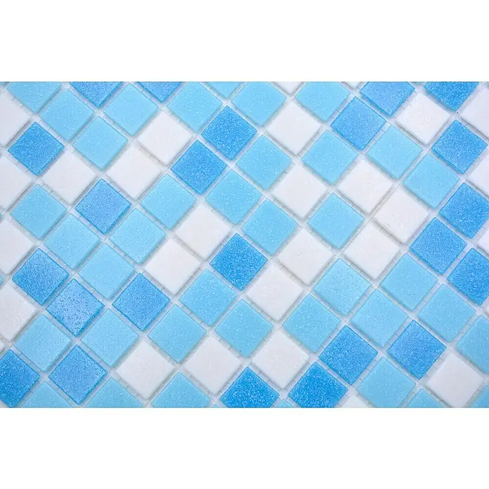 Mozaïektegel vierkant glas Mix GM A 323P - 32,7 x 30,5 cm, Mix wit blauw, Glanzend - Close-up